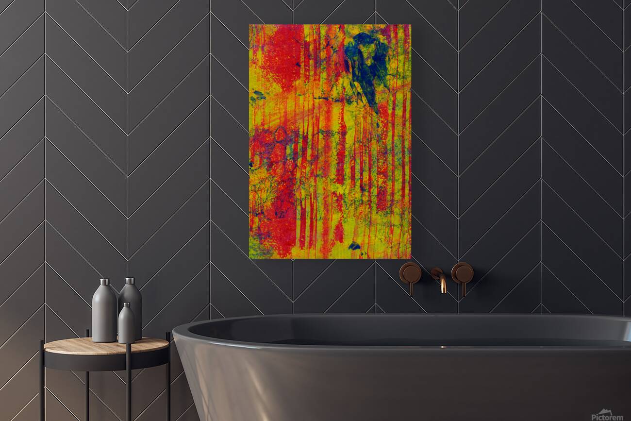 Vibrant Abstract Art with Bold Red and Yellow Pattern Reproduction