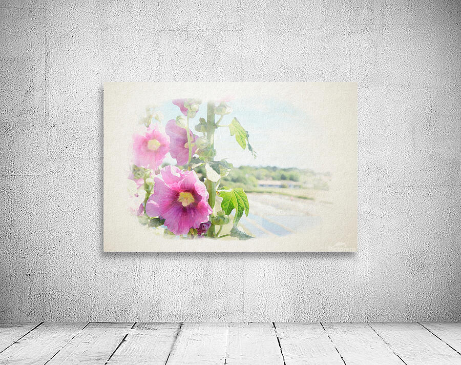 hollyhock with saltminning in watercolor Wall Preview