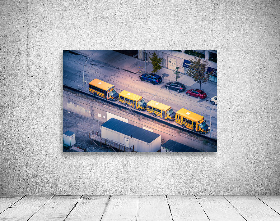 Yellow school buses parked up Wall Preview