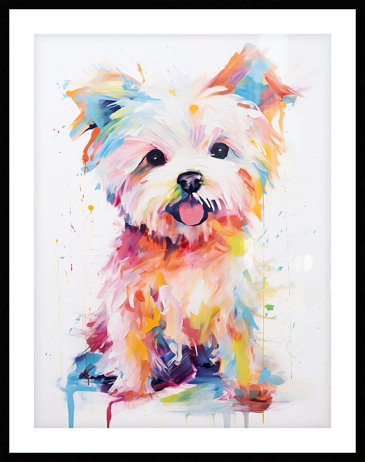 QAN 1059 – Happy Painted Maltese Puppy Bold Col Picture Frame print