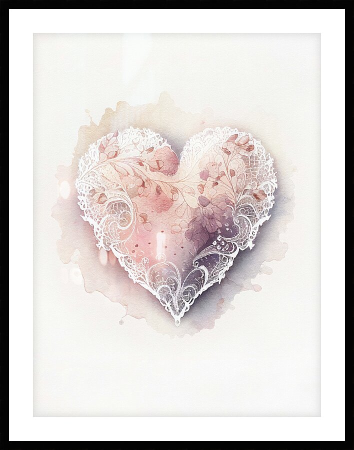 QLR 0025 – Lace Pink Petal Watercolor Heart Picture Frame print