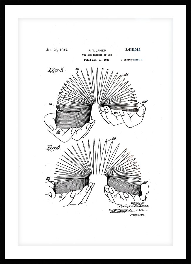 QVT 1064 – Vintage Patent Illustrations Slinky. Picture Frame print