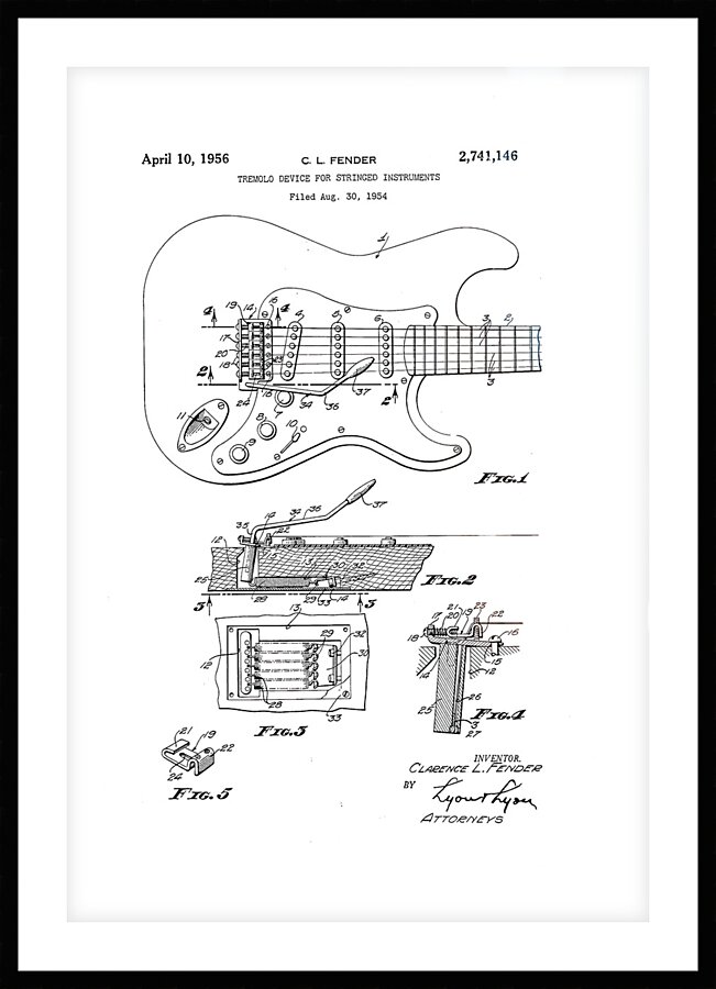 QVT 1065 – Vintage Patent Illustrations Fender Picture Frame print