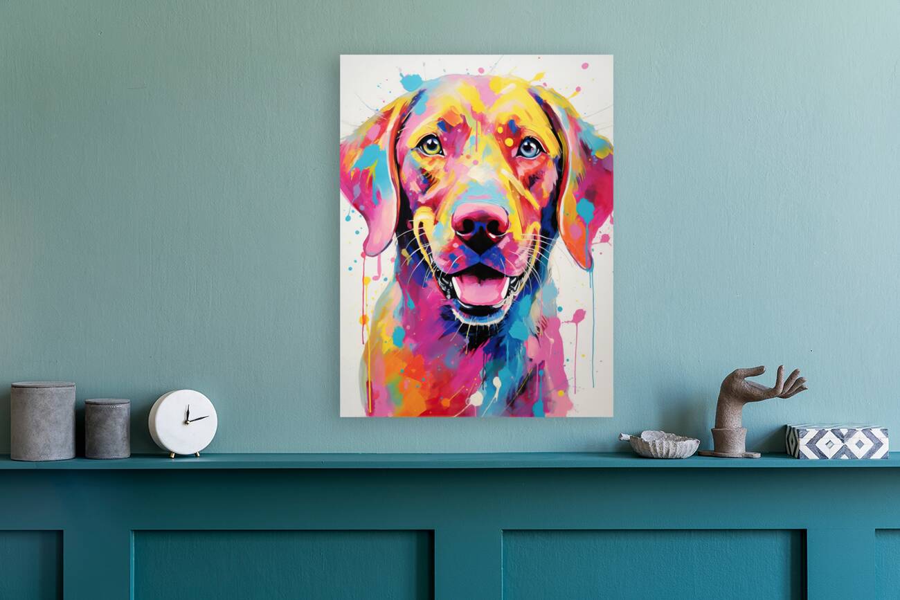 QAN 1062 – Bold Painted Lab Colorful Happy Dog. Reproduction