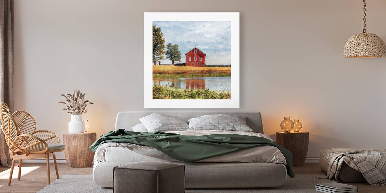 QMF 009 – Red Barn Beside Tree Beach City OH Un Reproduction