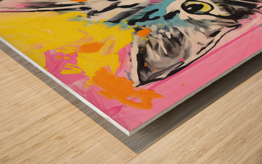 QAN 1069 – Bold Colorful Happy Cat Wood print