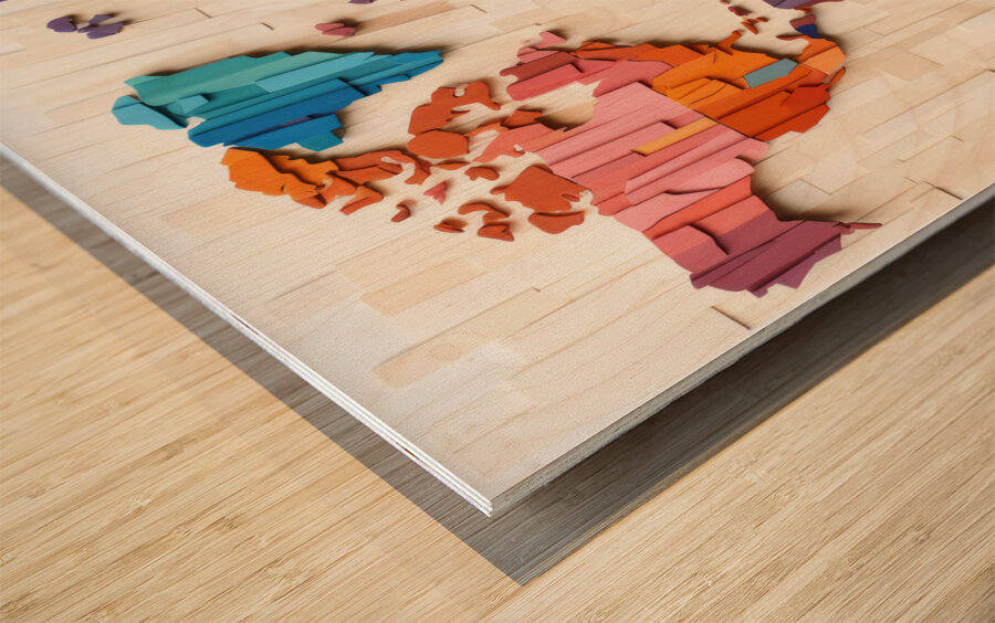 QMP 1002 – Wood Block World Continents Wood print