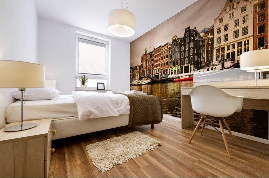 Amsterdam River Reflections at Sunset Mural print
