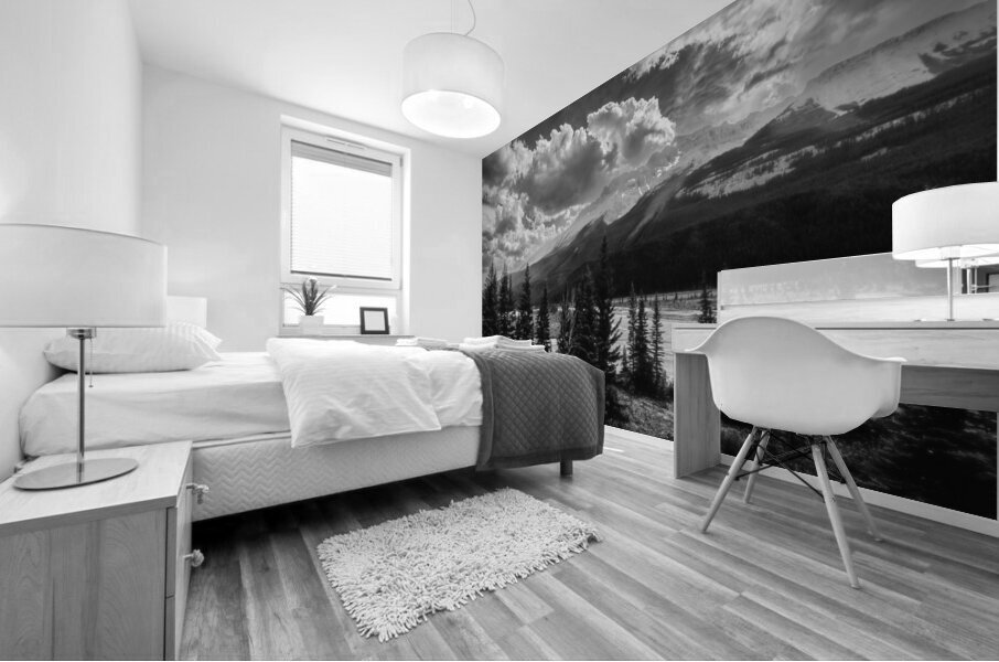 Icefield Parkway Sunset in Black and White Mural print