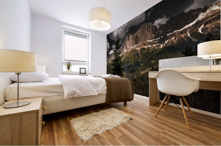 Italian Dolomite Val di Fassa Mountain Peaks at Night Mural print