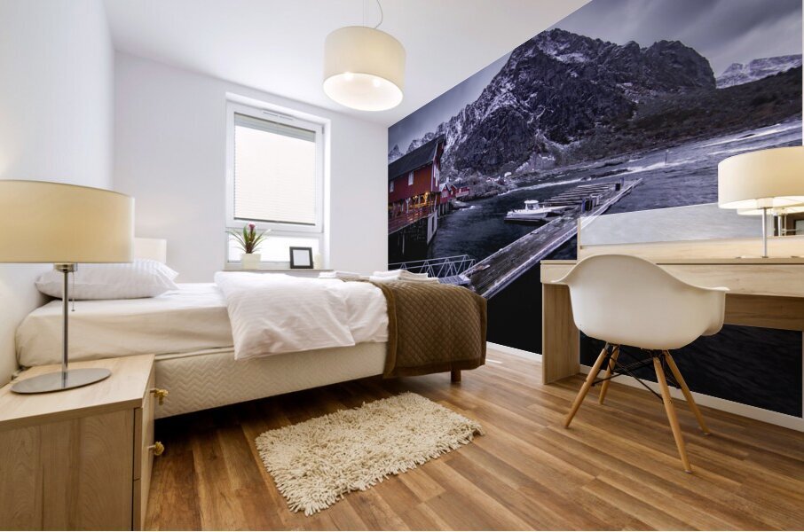 Moskenes Docks in Winter Mural print