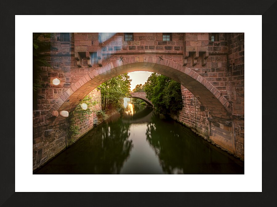 Nuremburg Two Medieval River Bridge Arches Picture Frame print