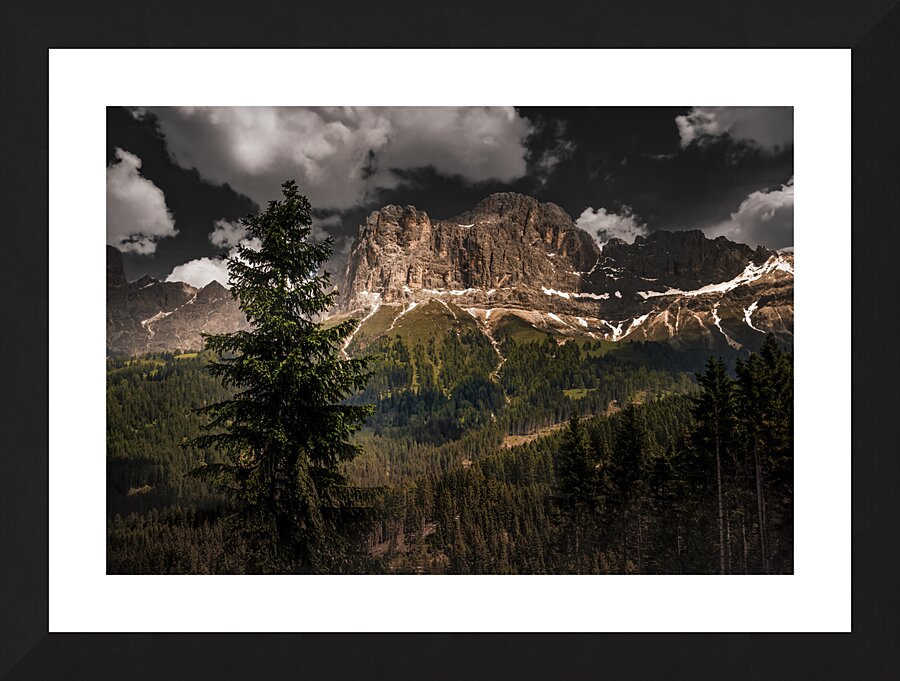 Italian Dolomite Val di Fassa Mountain Peaks at Night Picture Frame print