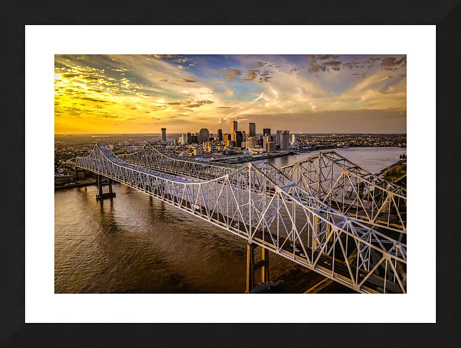 Aerial New Orleans Skyline Over Bridges Picture Frame print