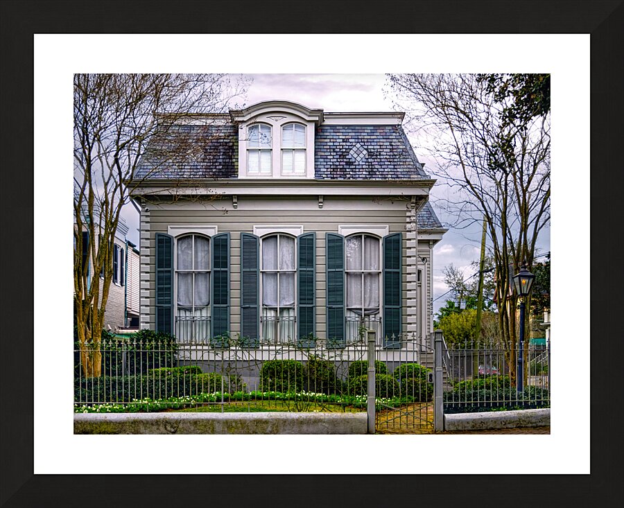 New Orleans Garden District House Green Shutters Picture Frame print
