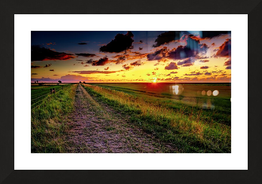 Mont Saint Michel Farm Field at Sunset Picture Frame print