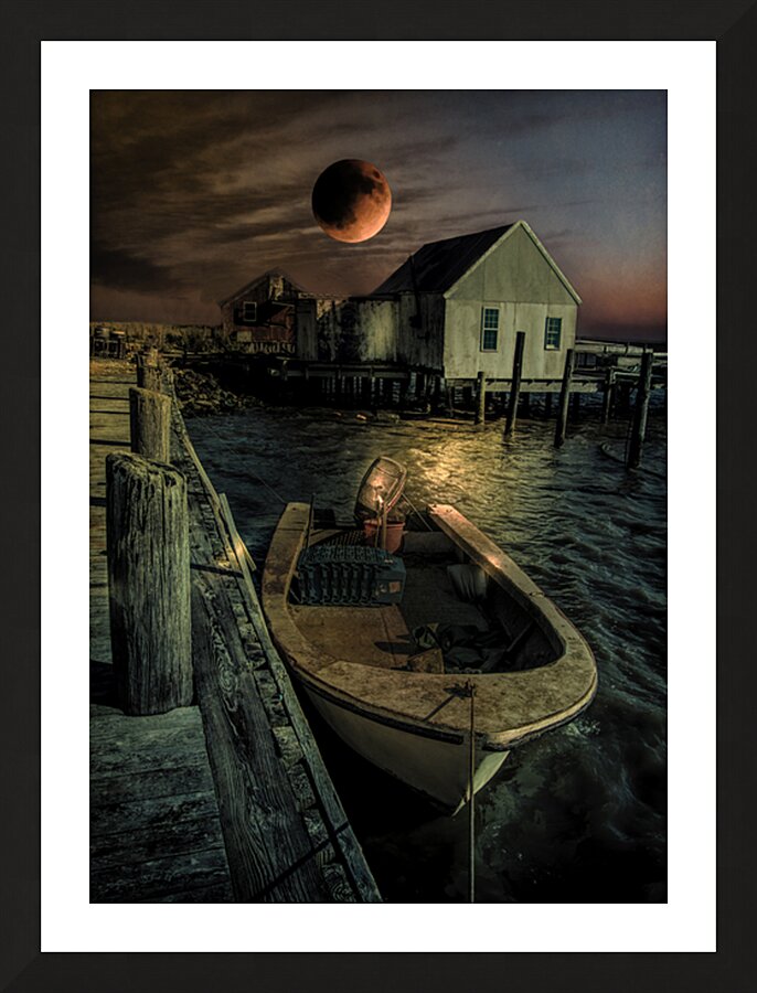 Delmarva Fishing Village at Night Picture Frame print