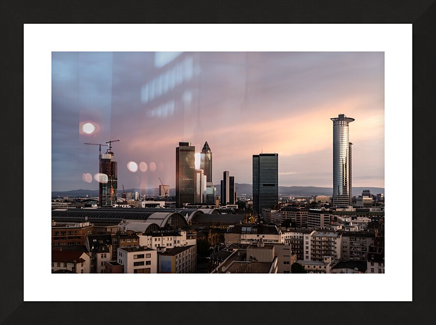 Frankfurt Skyline Skyscraper Sunset Picture Frame print