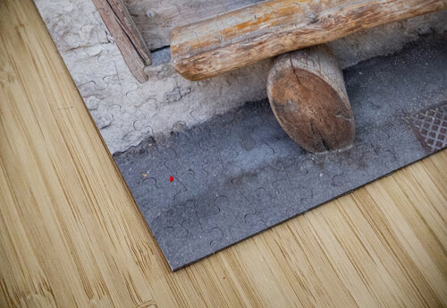 Italian Dolomite Mountains Old Wood Door and Bench Norma Brandsberg Photography puzzle