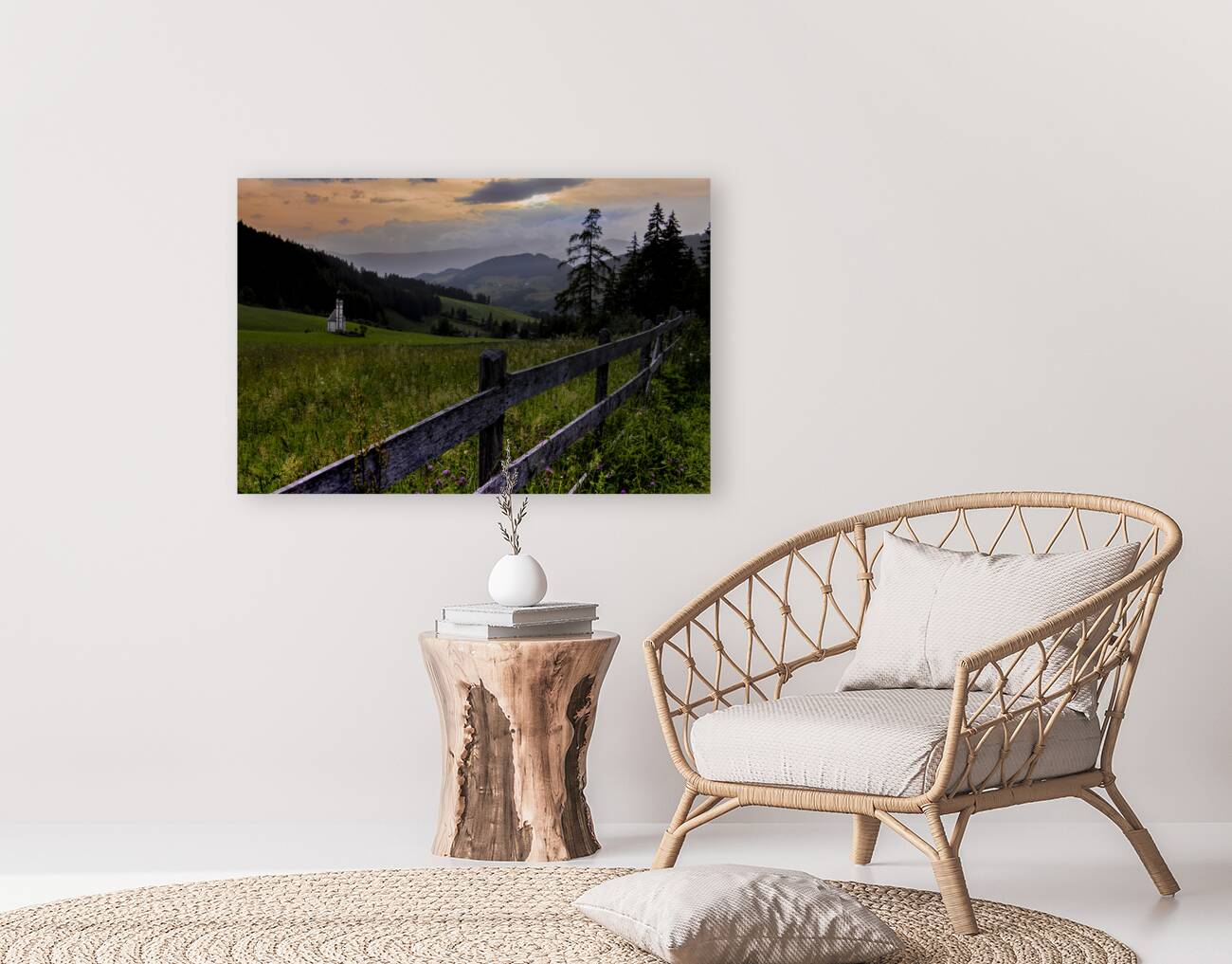 Val di Funes Church at  Sunset Mountain Views Reproduction