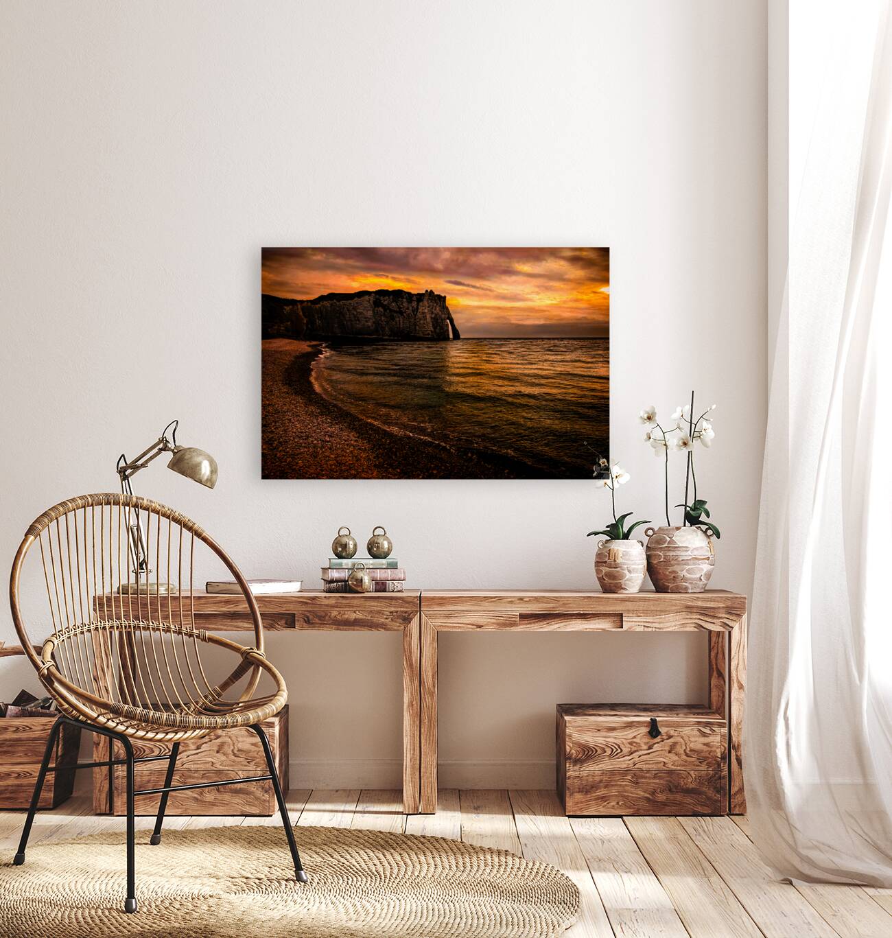 Normandy France Etretat Cliff Sunset Reproduction
