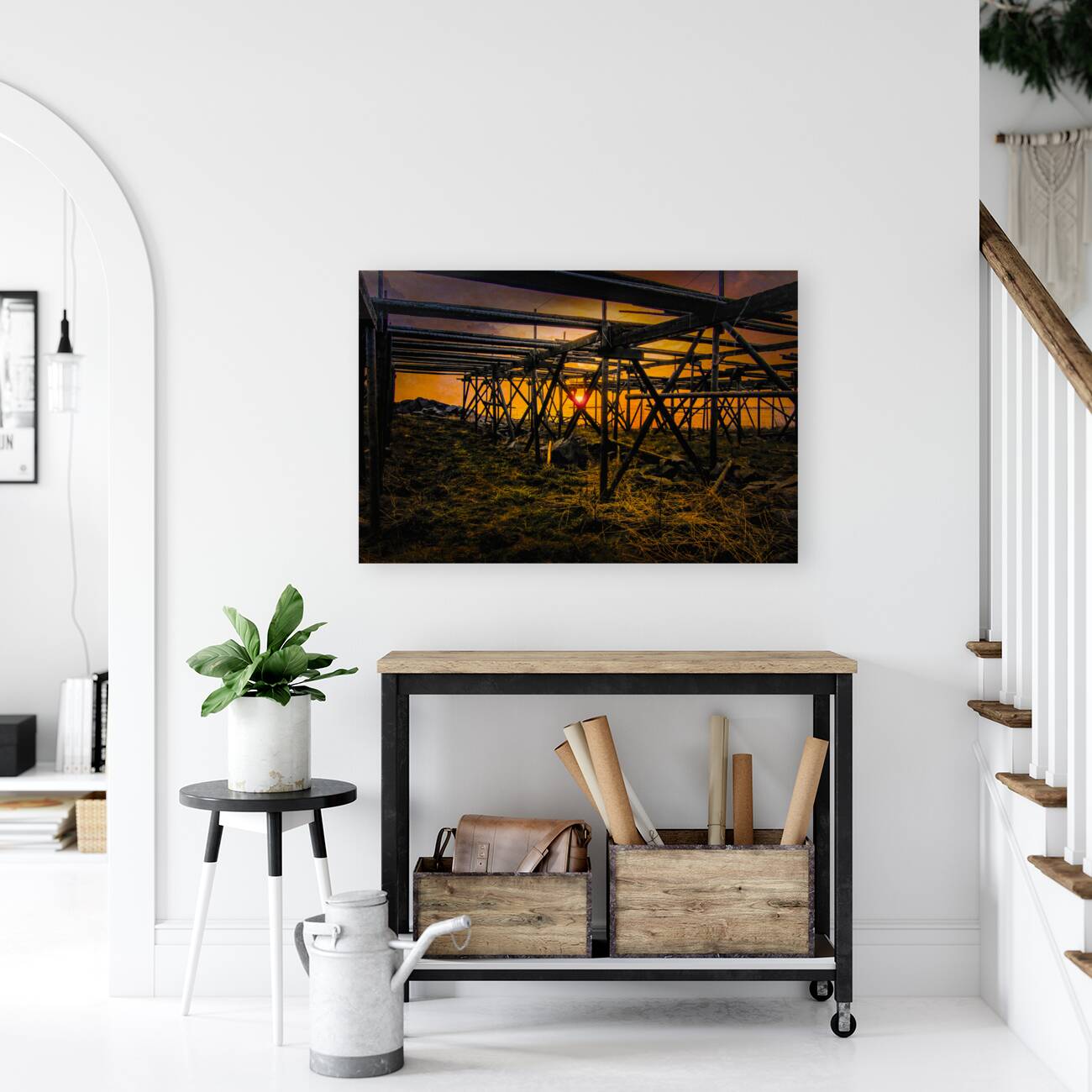 Lofoten Silhouette Cod Rack Sunbeams Reproduction