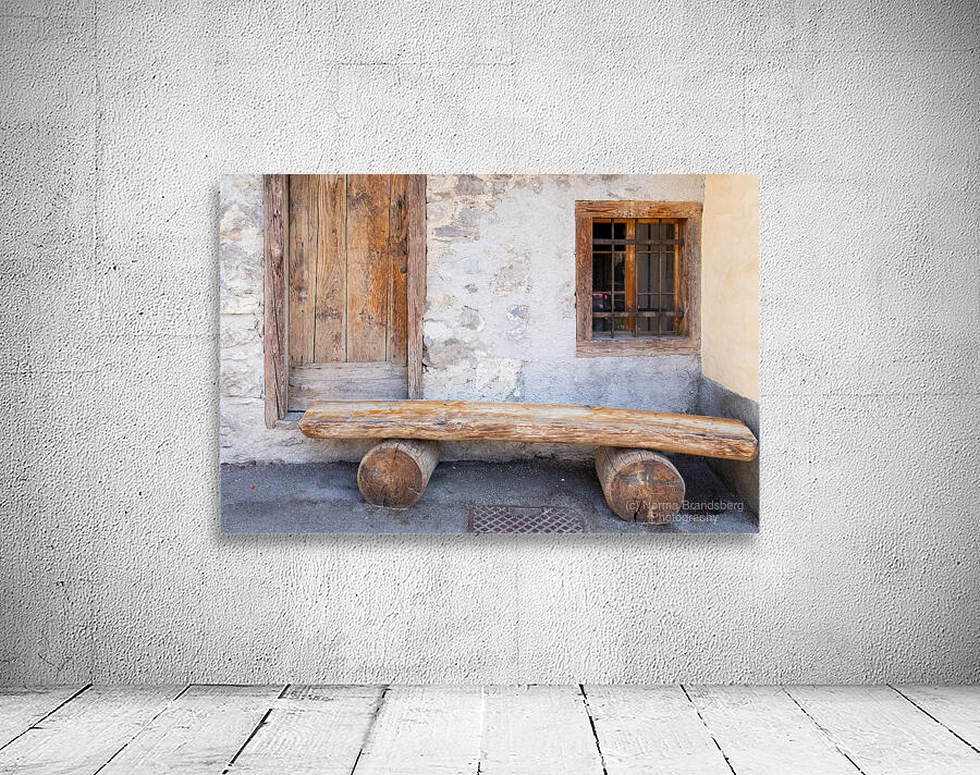 Italian Dolomite Mountains Old Wood Door and Bench Wall Preview