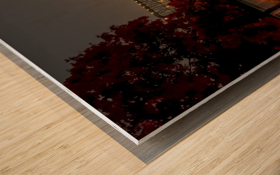 Chattanooga River Night Reflections Wood print