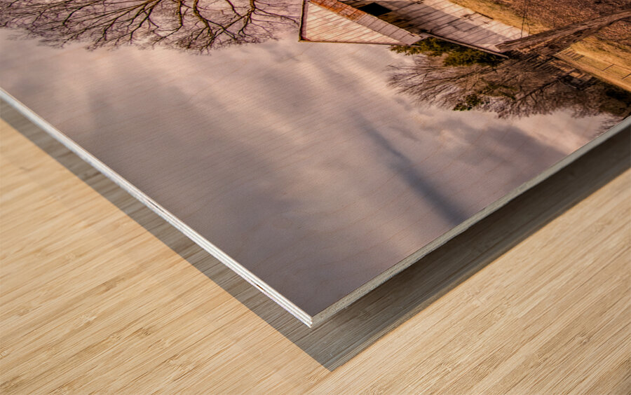 North Carolina Tobacco Barn in Winter Wood print