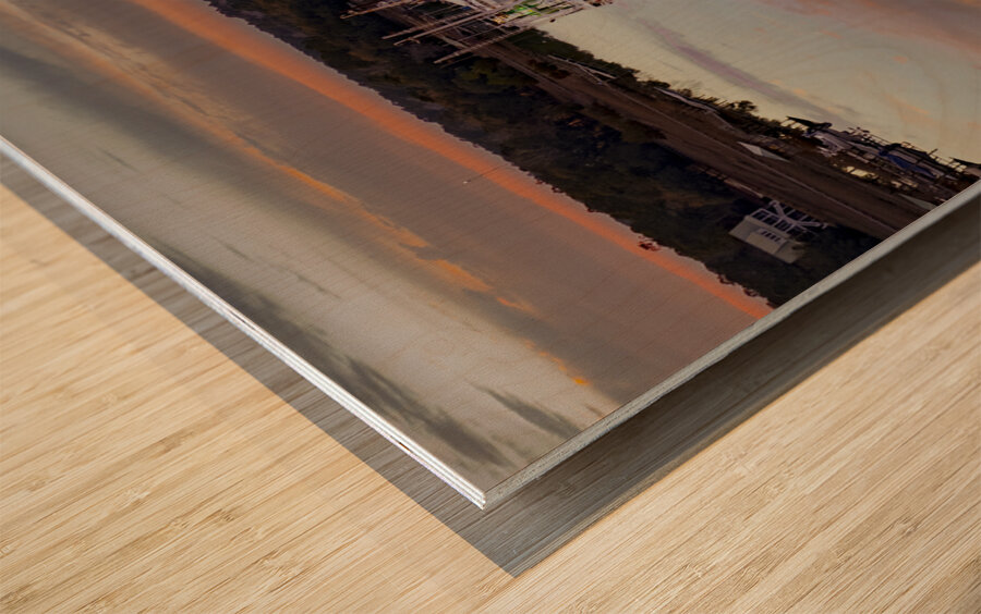 South Carolina Shrimpers at Sunset Wood print