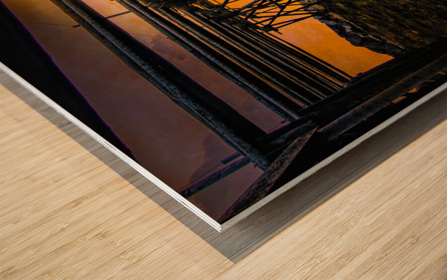 Lofoten Silhouette Cod Rack Sunbeams Wood print