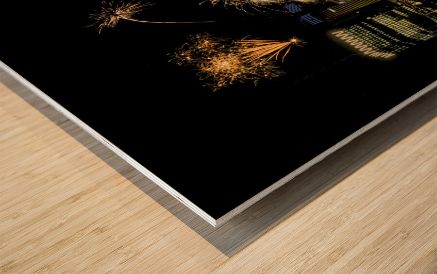 New Years in Frankfurt Fireworks Wood print