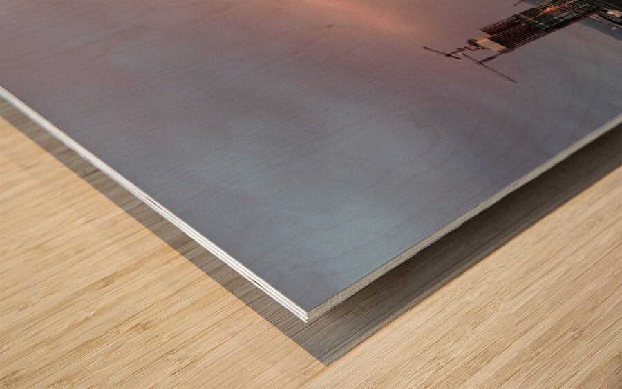 Frankfurt Skyline Skyscraper Sunset Wood print