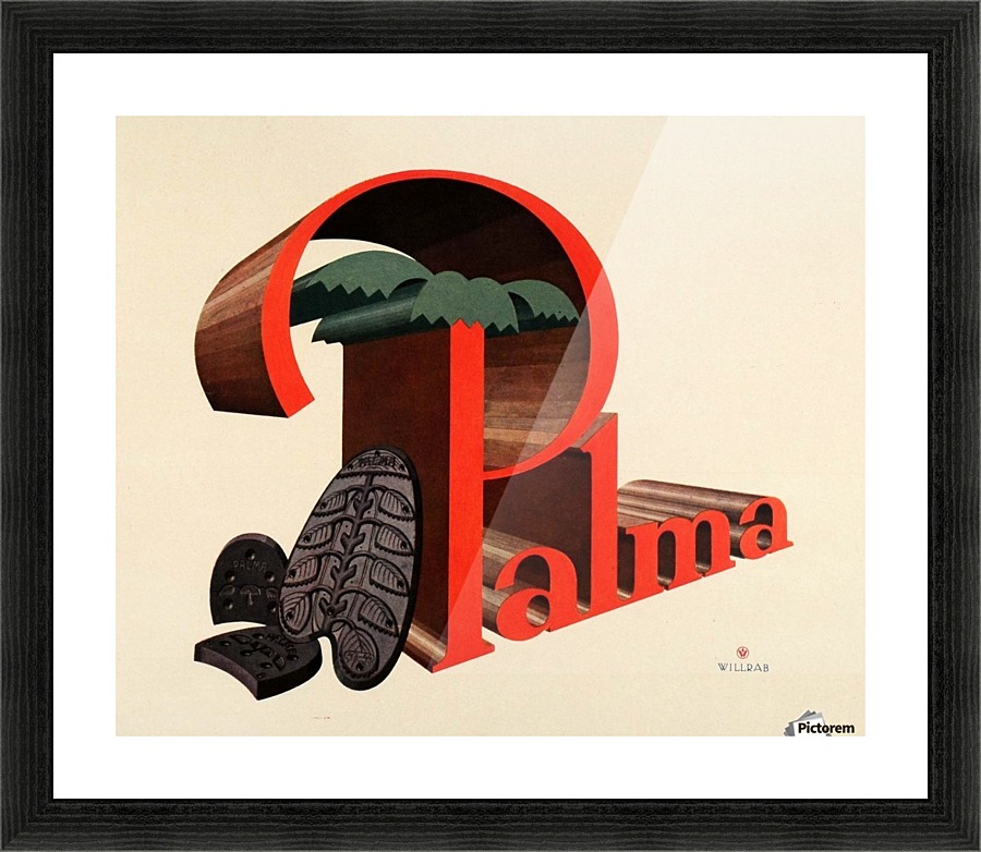 1931 Willrab Vintage Color Mini Poster Ad Palma Rubber Heels Shoes Palm Tree Picture Frame print