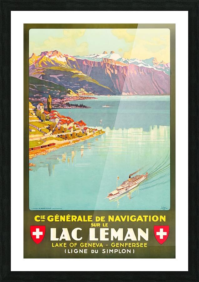 Lac Leman travel poster Picture Frame print