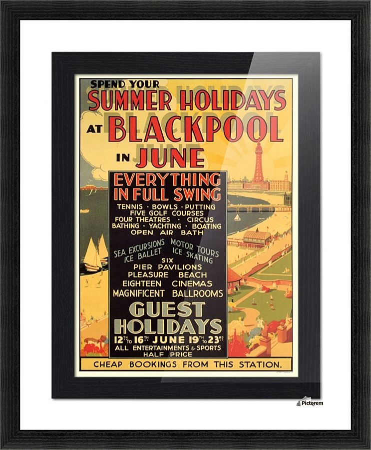 Blackpool, Seaside Travel Poster Picture Frame print
