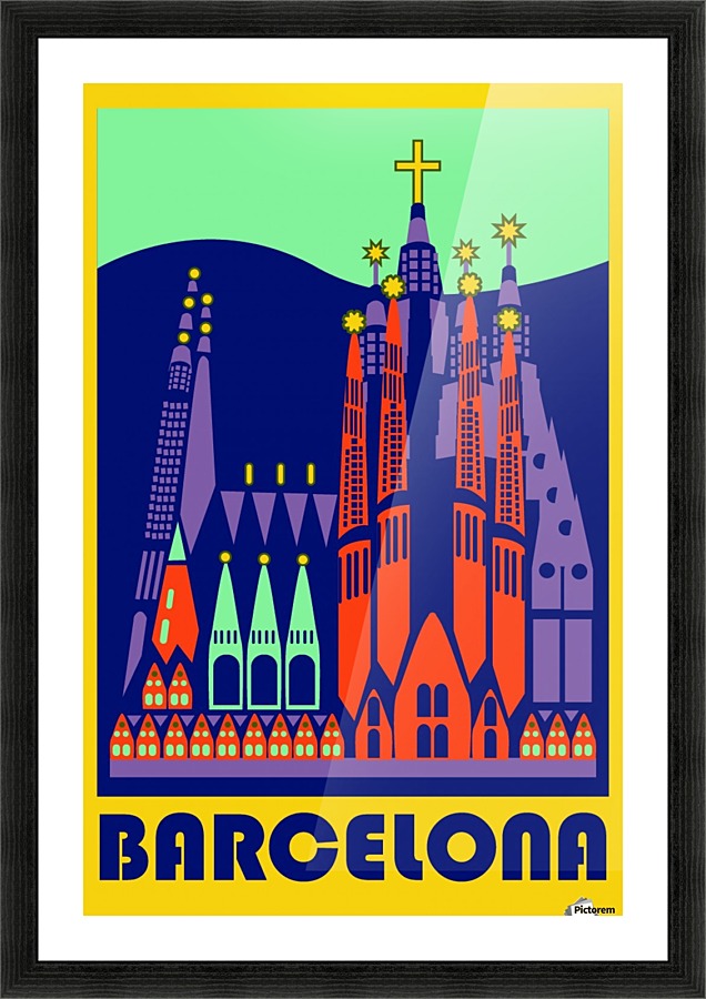 Barcelona travel poster Picture Frame print