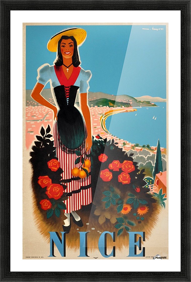 Nice, French Riviera Original Vintage 1950 Travel Poster Picture Frame print