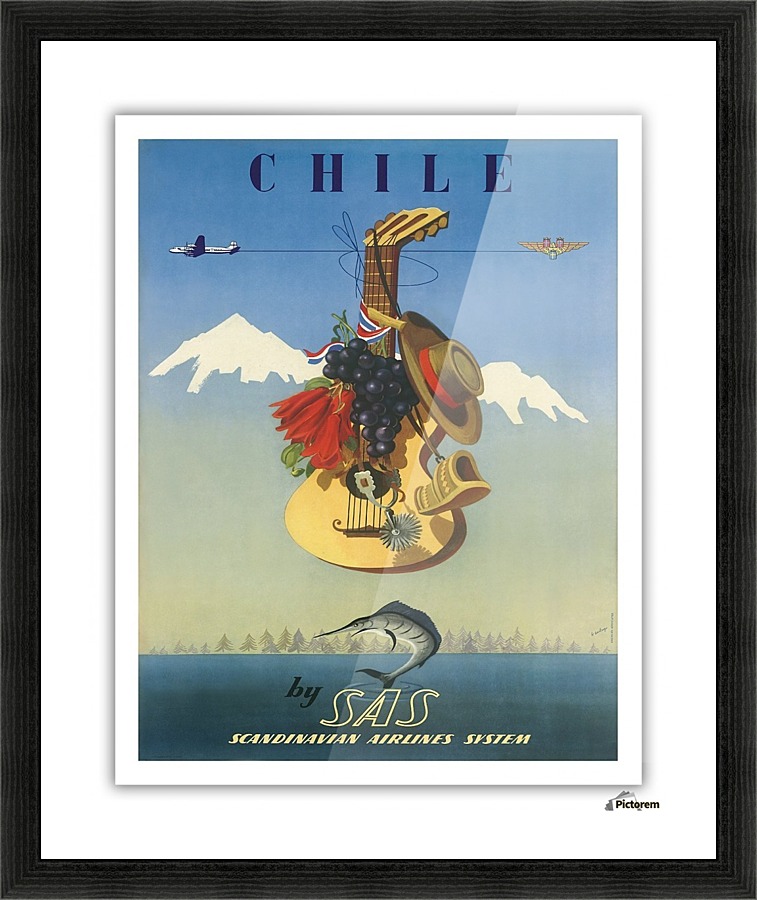 Scandinavian Airlines System Poster for Chile Picture Frame print