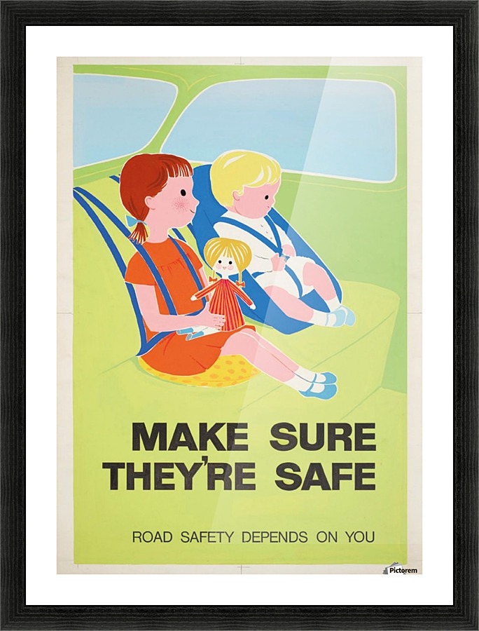 Vintage RoSPA poster for Safety First Seatbelts Picture Frame print