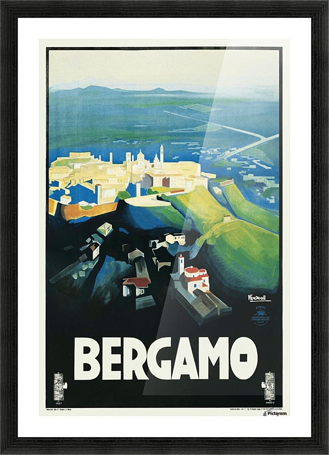 Bergamo Art Deco Vintage Italian Travel Poster Picture Frame print