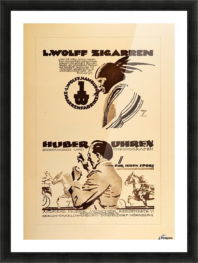 1920 Ludwig Hohlwein Poster Lithographs and Gravures Huber Uhren Picture Frame print