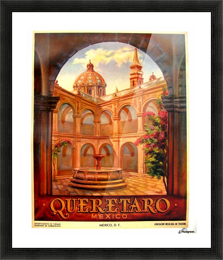 1950 original vintage art deco Queretaro Mexico travel poster by
