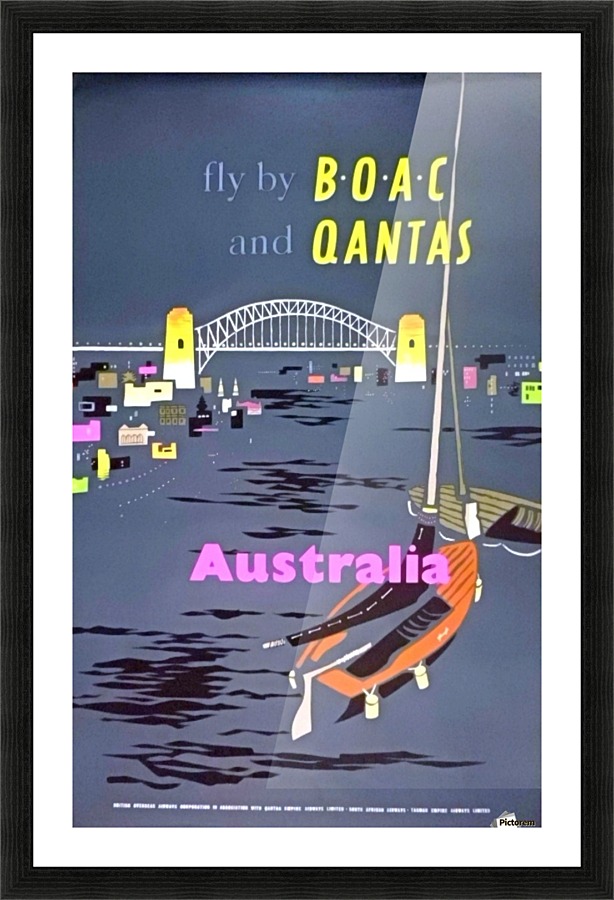 Original 1954 BOAC Australia Travel Poster Picture Frame print