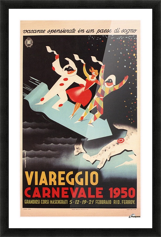 Viareggio Carnevale Retro Travel Poster 1950 Picture Frame print