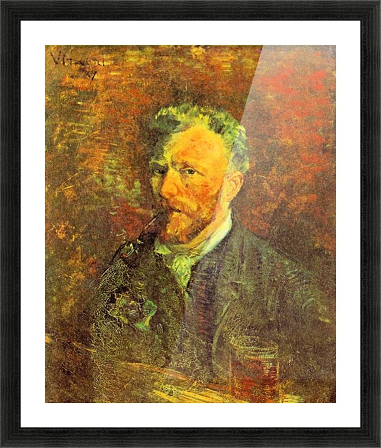 Self portrait with pipe at a table Picture Frame print