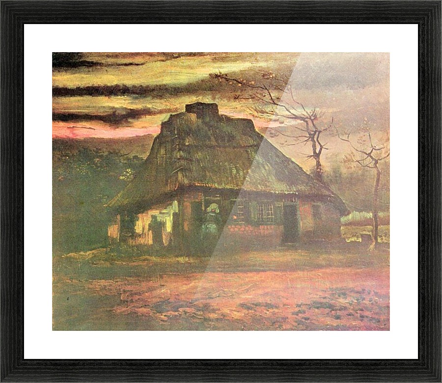 Straw hut at dusk Picture Frame print