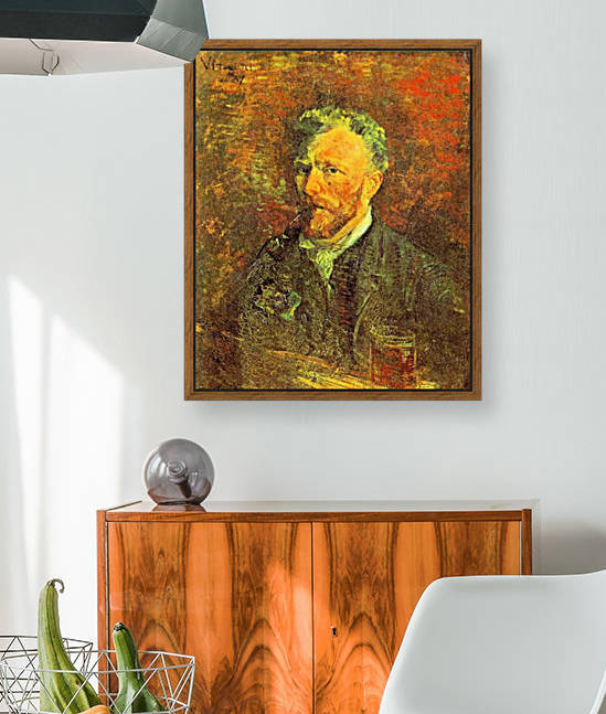 Self portrait with pipe at a table Reproduction