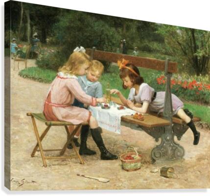 Children eating cherries Canvas Print