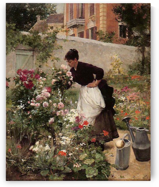 Jeune femme dans le jardin by Victor Gilbert